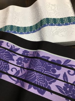 浴衣用　半幅帯　紫　白