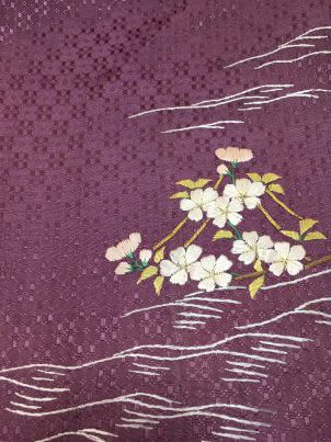 古布　桜　刺繍　紫