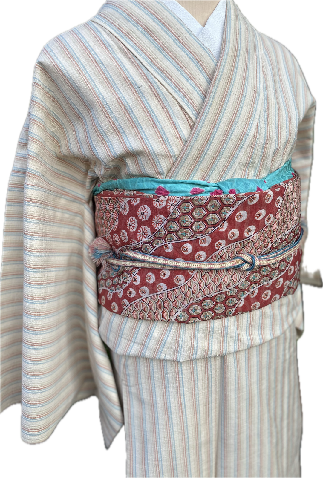 単衣の紬と帯　９月の着物